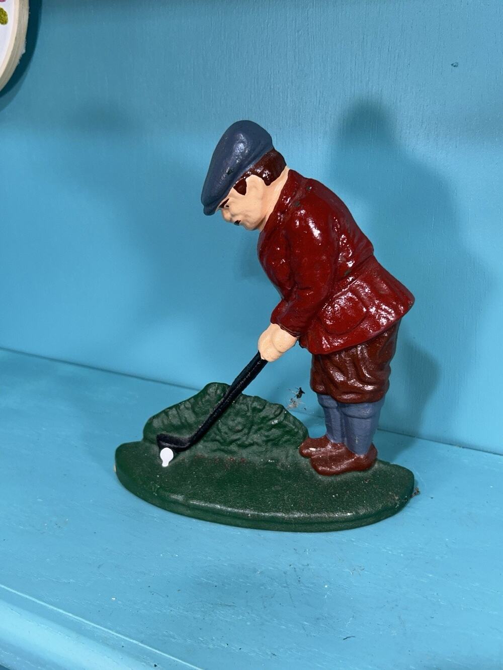 Vintage Cast Iron Golfer Doorstop Bookend Hand Painted Golf Figurine Decor